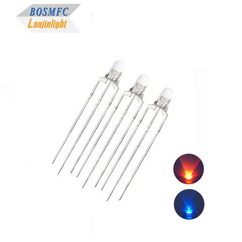 Bi couleur 3 mm LED rouge et bleu anode commune et cathode commune à travers le trou LED dissipation de chaleur