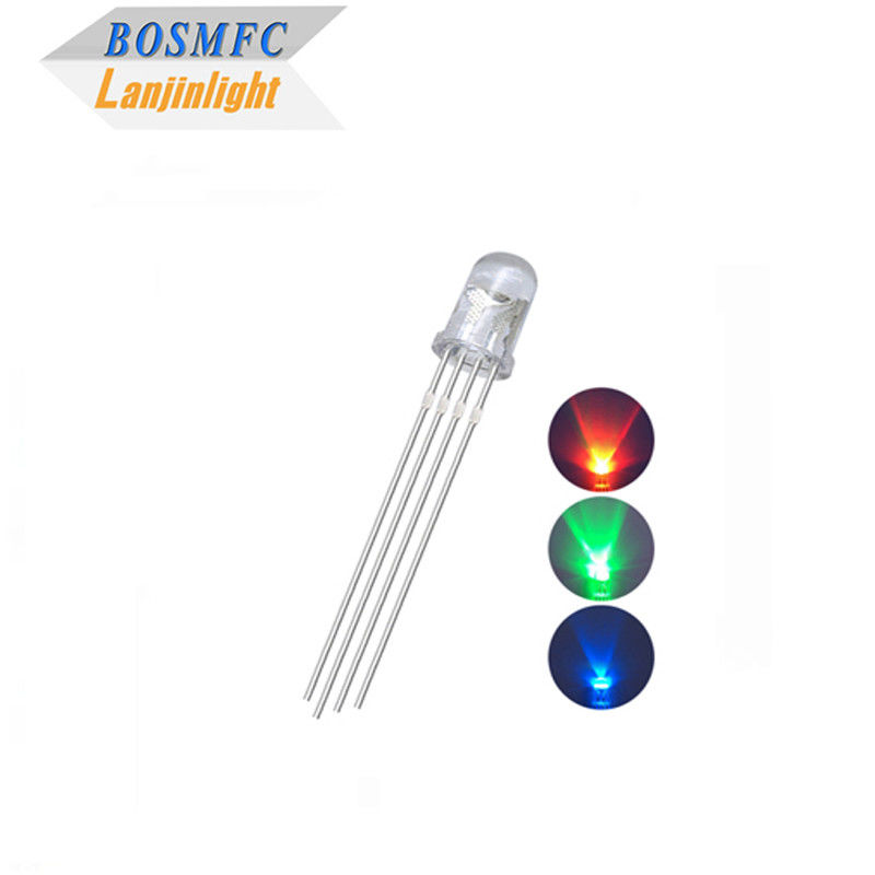 4 broches LED RVB 5 mm à travers le trou 0.06W, Lentille transparente à l' eau à anode commune F5 LED tricolore